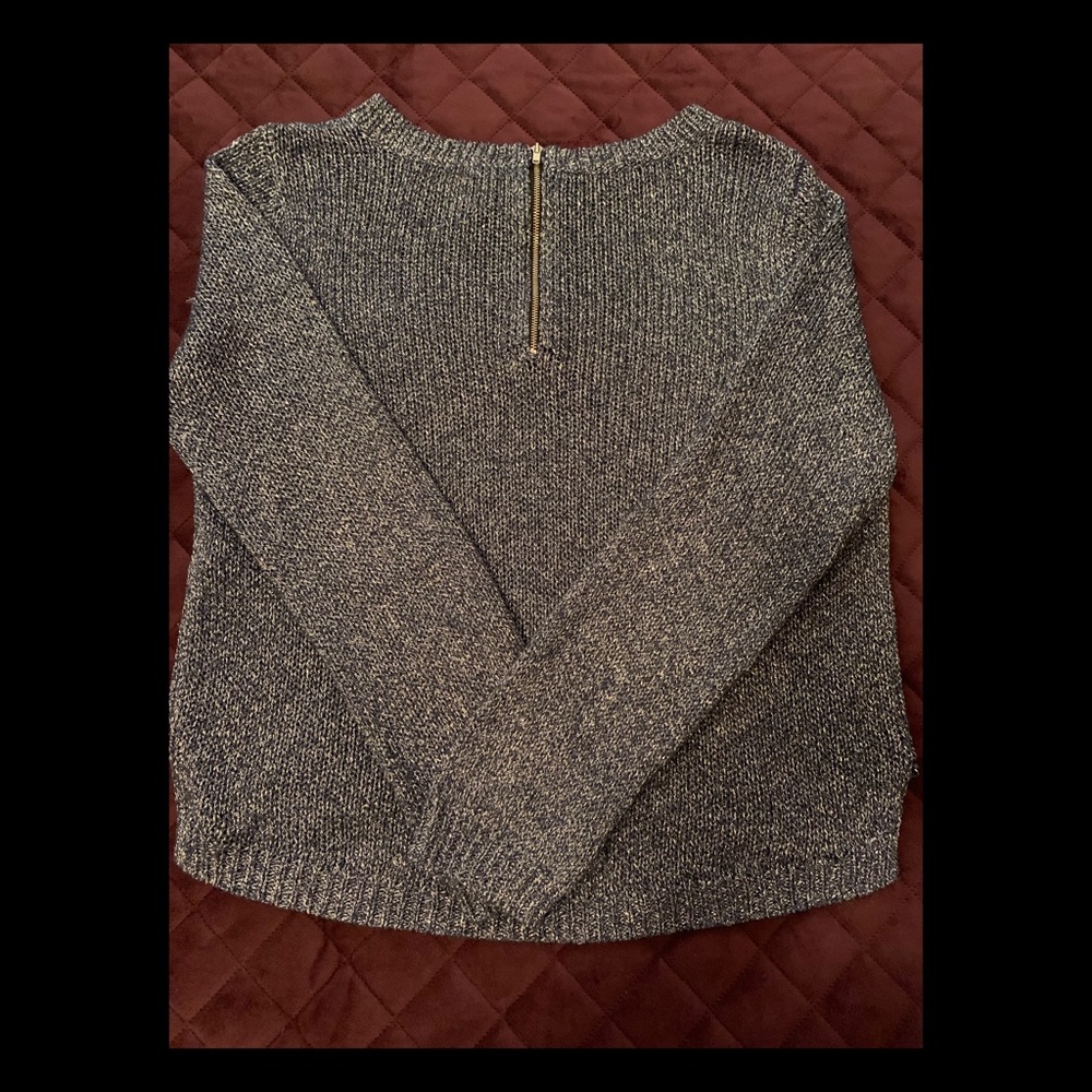 Blue Metallic Zip Sweater